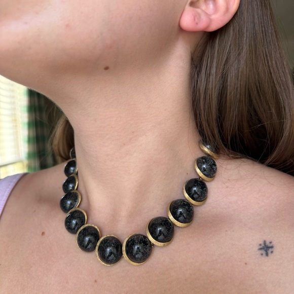 Vintage 1950s Charel Black Crescent Moon Thermoset Necklace - Picture 8 of 10